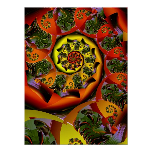 Póster Espiral sicodélico de amarillo naranja (Anverso)