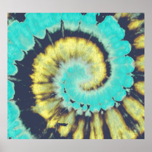 Póster Espiral verde azulada: Textura Hippie Grunge.