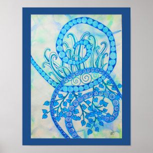 Póster Espirales abstractos azules vivos y plantas