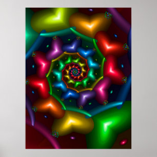 Póster Espirales de Corazones de Colores de Arcoíris