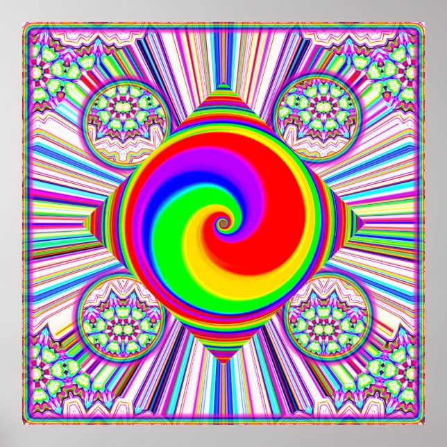 Póster Espirales de diamantes arcoíris (Frente)