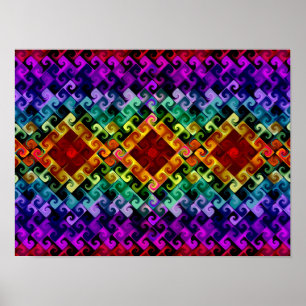 Póster Espirales de diamantes de arcoíris abstractos geom