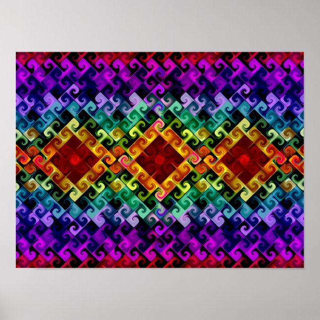 Póster Espirales de diamantes de arcoíris abstractos geom (Frente)
