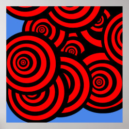 Póster Espirales de negro y azul hipnótico rojo