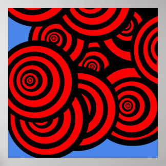 Póster Espirales de negro y azul hipnótico rojo