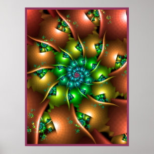 Póster Espirales Fractales de Remolino de Verde Lima y Tu