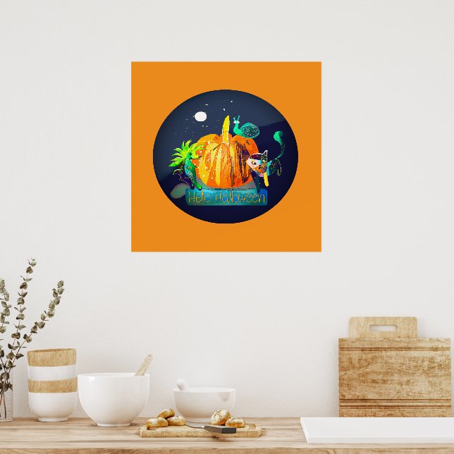 Póster Espíritu de calabaza - Animales de Halloween y Lun (Cocina)