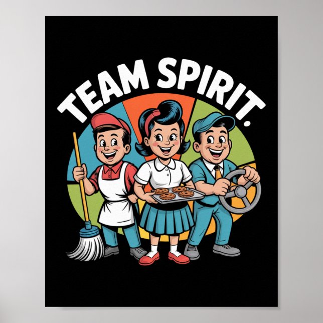 Póster Espíritu de Equipo De Regreso a la Escuela Retro C (Frente)