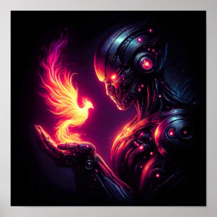 Póster Espíritu de Fuego Fénix Robot Ciberfuturista
