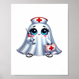 Póster Espíritu de Halloween lindo en el uniforme de enfe