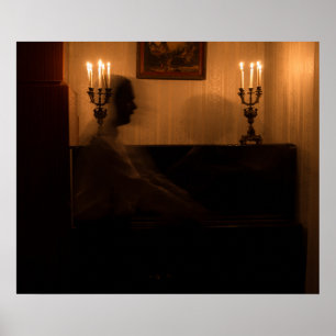 Póster Espíritu de horror en la habitación. pareja bailar