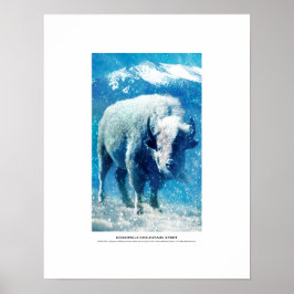 Póster Espíritu de montaña Kokopelli, búfalo blanco en la