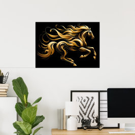 Póster Espíritu dorado - Caballo abstracto en movimiento