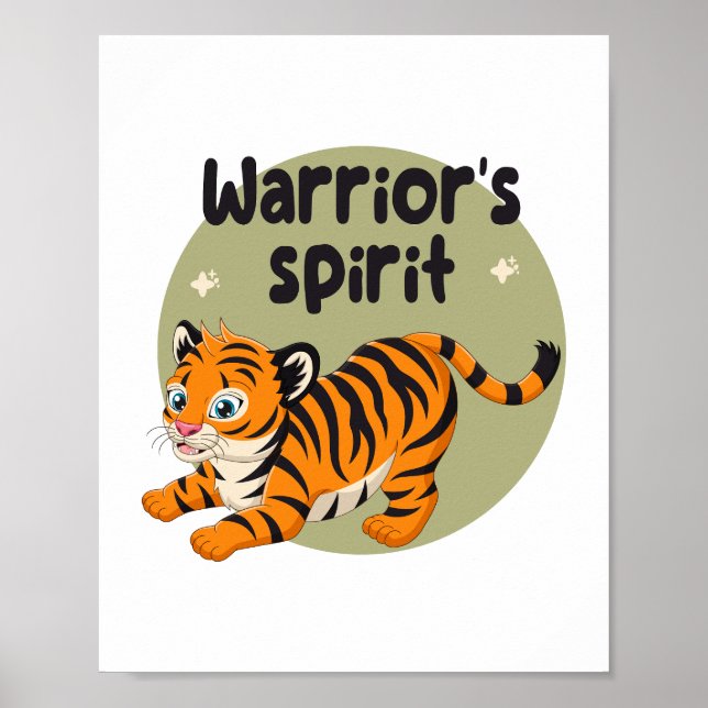 Póster Espíritu guerrero Kawaii lindo naranja de tigre be (Frente)