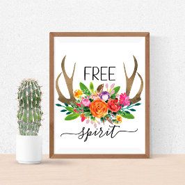 Póster Espíritu Libre Moda moderna de Boho Flores Antlers