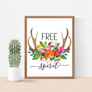 Póster Espíritu Libre Moda moderna de Boho Flores Antlers