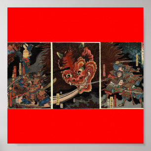 Póster Espíritu maligno que lucha del samurai circa 1860