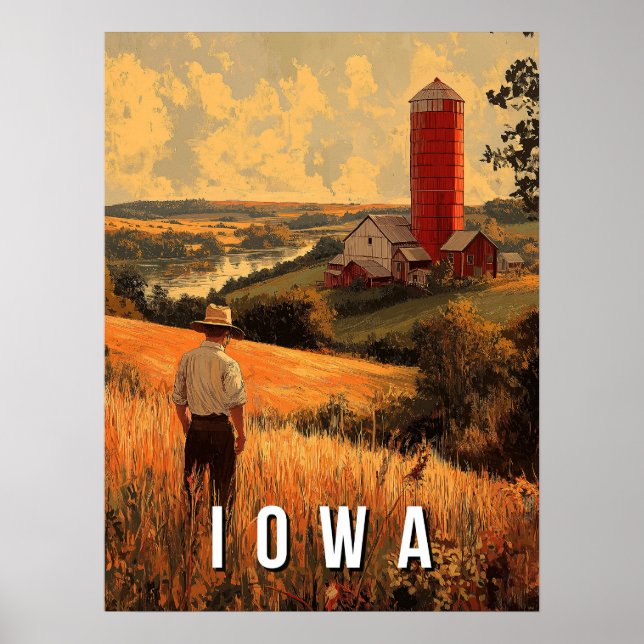 Póster Espíritu Patriótico Retro Iowa - Americana Heartla (Frente)