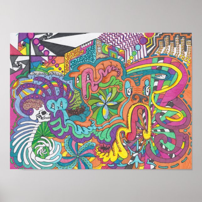 Póster Espíritus de color caen en blanco (Frente)