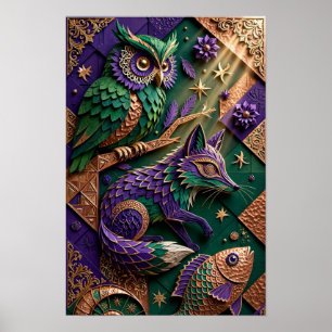 Póster Espíritus del Bosque Esmeralda - Violeta Cobre 3D