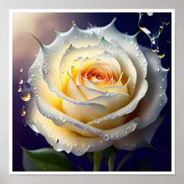 Póster Esplando agua en una rosa blanca