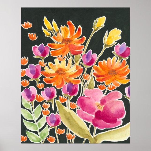 Póster Espléndida reunión - Flores rosas y Naranjas (Frente)