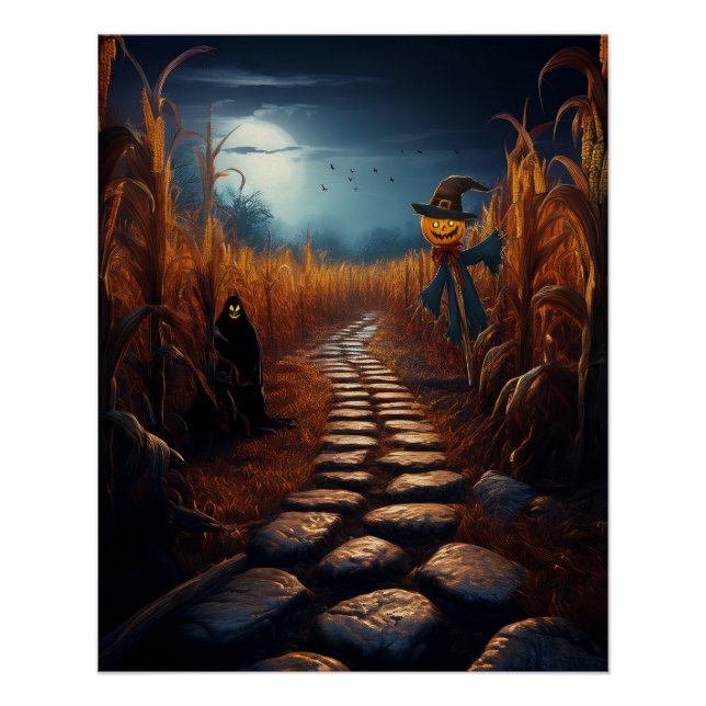 Póster Espléndido campo de maíz de Halloween embrujado (Anverso)