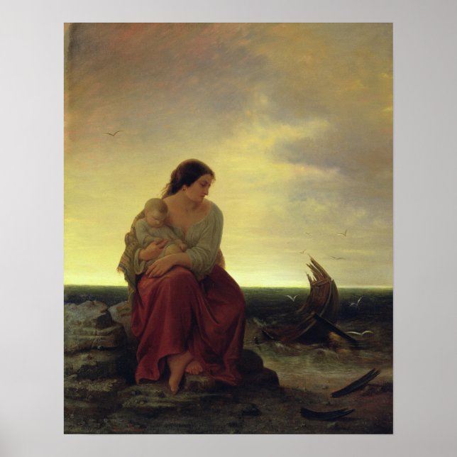 Póster Esposa de pescador de duelo en la playa (Frente)