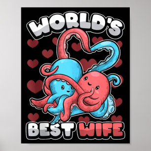 Póster Esposa del mundo pulpo corazón kawaii lindo pareja