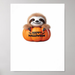 Póster Esposa linda sentada en una calabaza. Salto feliz 