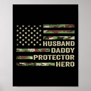 Póster Esposo Papi Protector Hero Padres Día Camo Amer