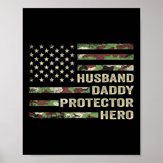 Póster Esposo Papi Protector Hero Padres Día Camo Amer (Frente)