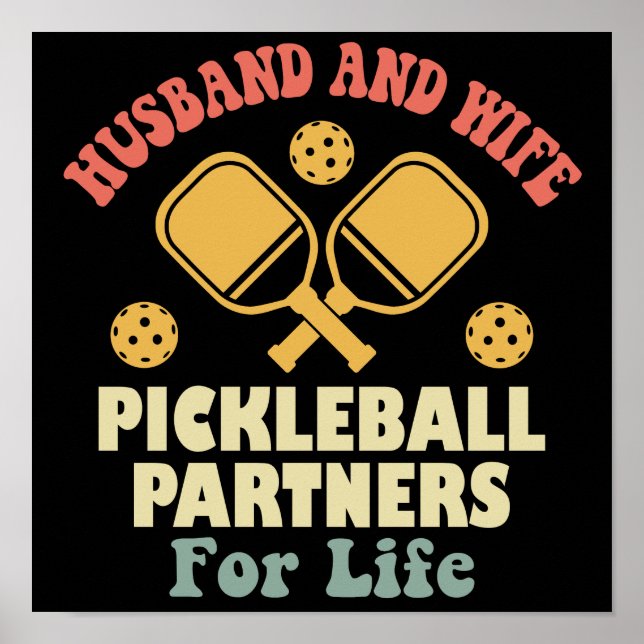 Póster Esposo Y Esposa De Pickleball Partners Para La Vid (Frente)