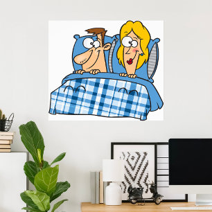 Póster Esposo y Esposa Divertidos a la Hora de Dormir