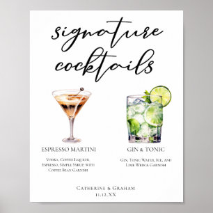 Póster Espresso Martini Gin & Tonic Cocktail Boda Menú