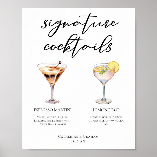 Póster Espresso Martini Lemon Drop Cocktails Menú Boda (Frente)