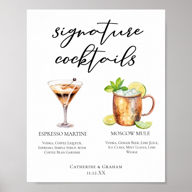 Póster Espresso Martini Moscovita Cocktail Menú Boda (Frente)