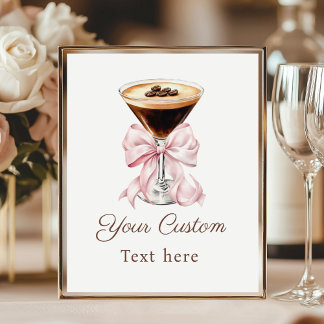 Póster Espresso Martini Pink Coquette Bow Custom Sign