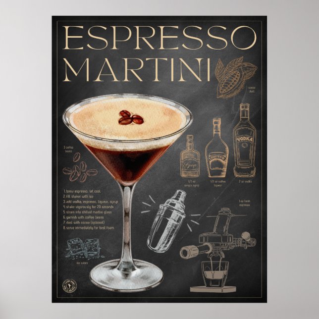 Póster Espresso Martini Receta Chalkboard Cocktail Art (Frente)