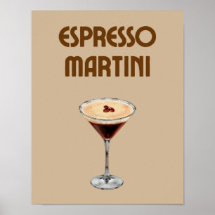 Póster Espresso Martini Retro Tan y cóctel marrón