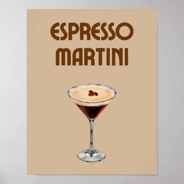 Póster Espresso Martini Retro Tan y cóctel marrón (Frente)