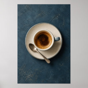 Póster Espresso minimalista en azul oscuro – Café moderno