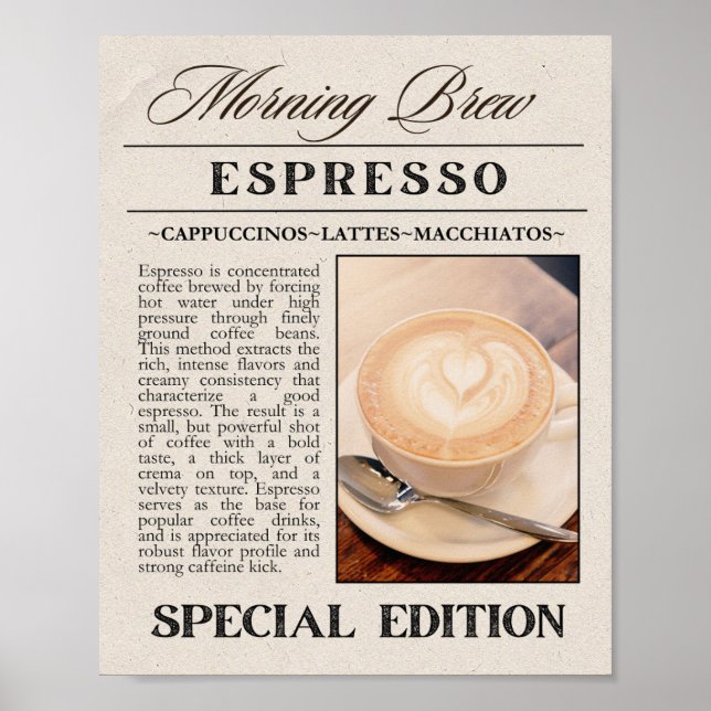 Póster Espresso por la mañana Brew Wall Art (Frente)