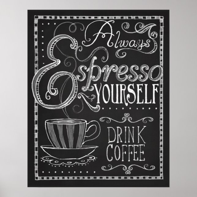 Póster Espresso tú mismo, tipografía de croquis de café (Frente)