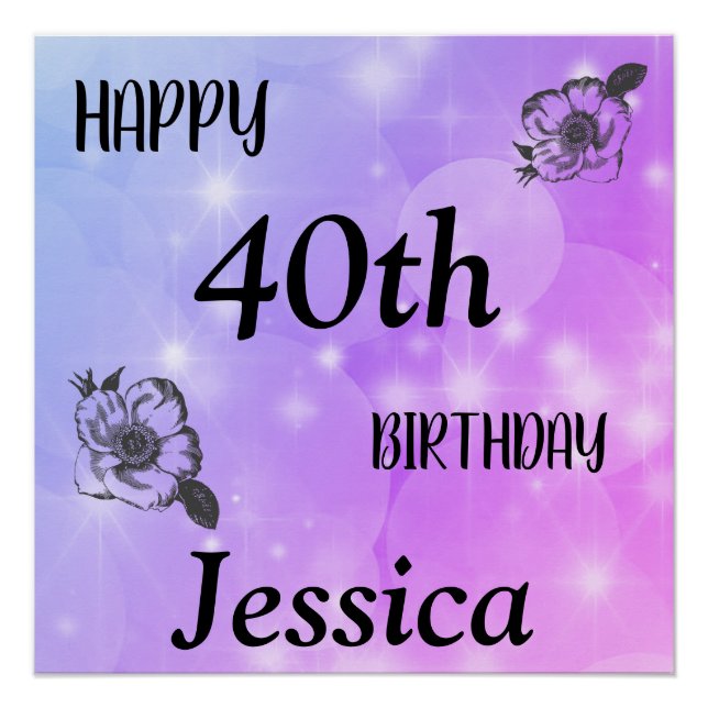 Póster Espuma morada Feliz cumpleaños número 40 (Anverso)