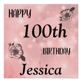 Póster Espuma rosa bonito Feliz cumpleaños número 100