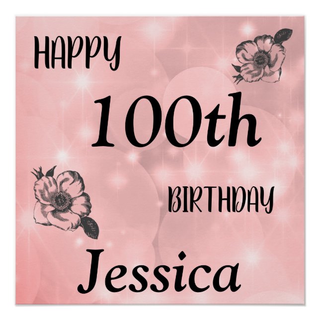 Póster Espuma rosa bonito Feliz cumpleaños número 100 (Anverso)