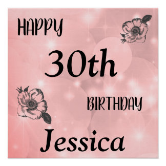Póster Espuma rosa bonito Feliz cumpleaños número 30
