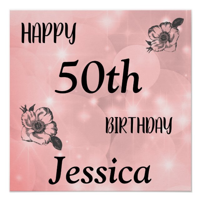 Póster Espuma rosa bonito Feliz cumpleaños número 50 (Anverso)