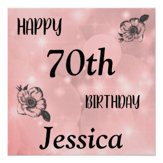 Póster Espuma rosa bonito Feliz cumpleaños número 70
